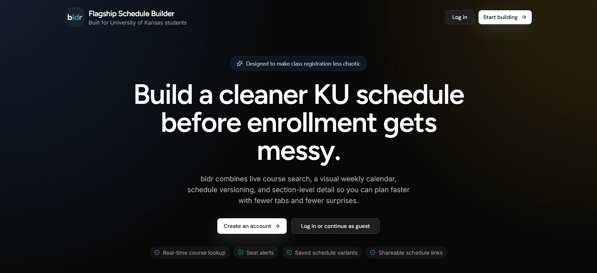 bldr schedule builder showing a weekly calendar